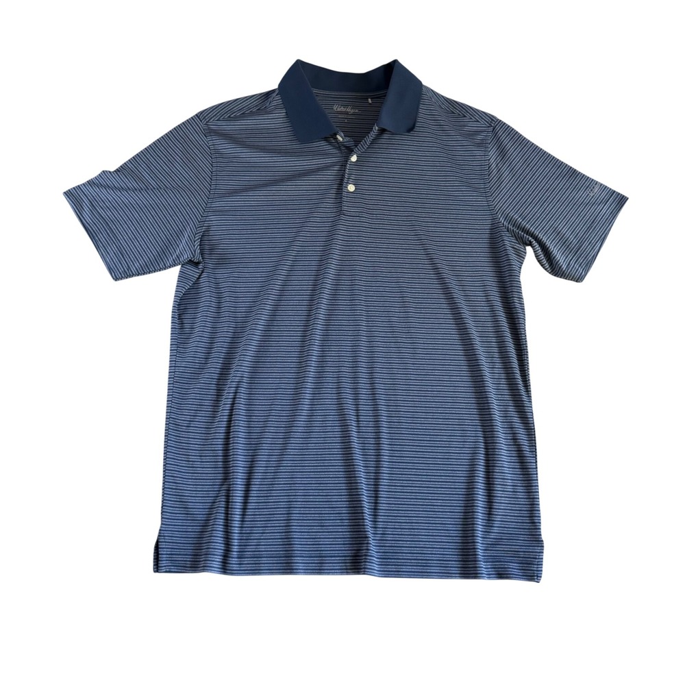 Walter Hagen Essentials Mens Blue Striped Short Sleeve Golf Polo Shirt - Large